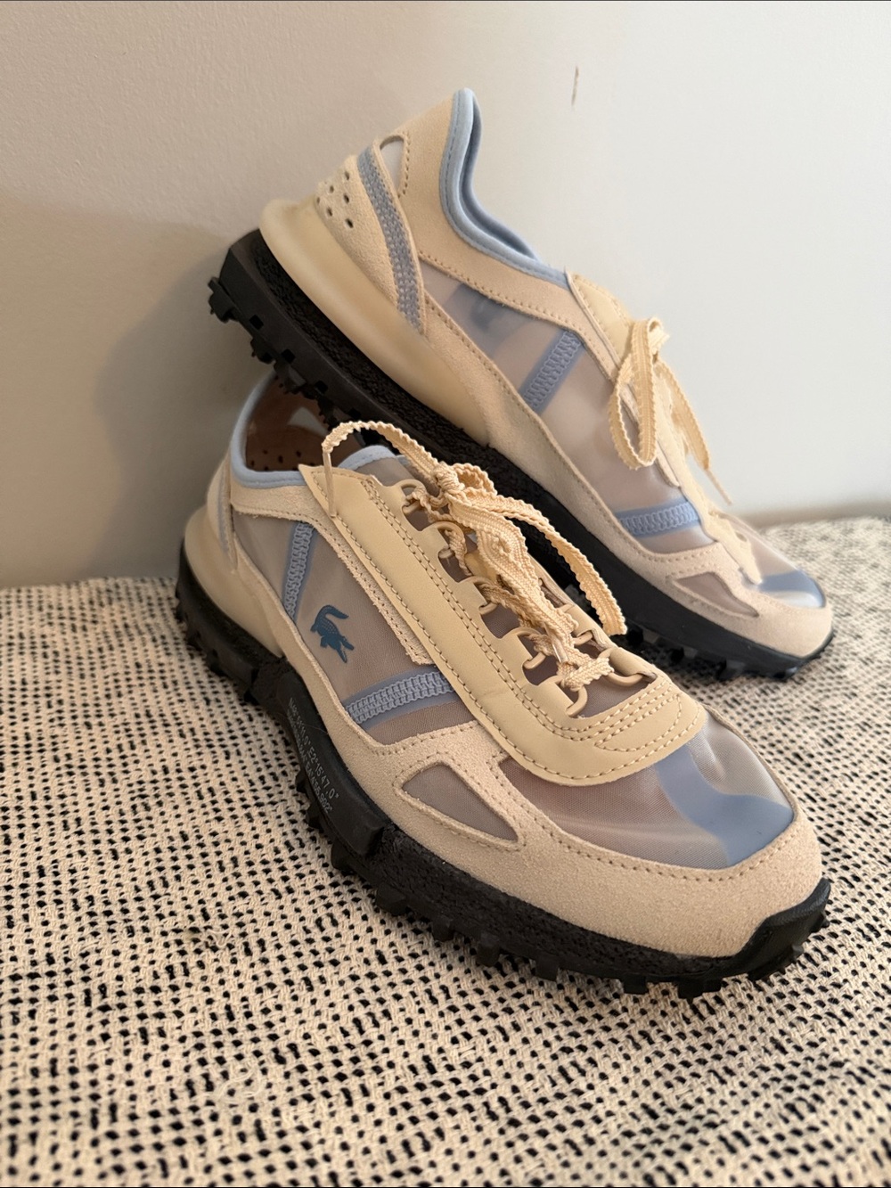 Lacoste Cream & Light Blue Women's Trail Runner Sneakers
